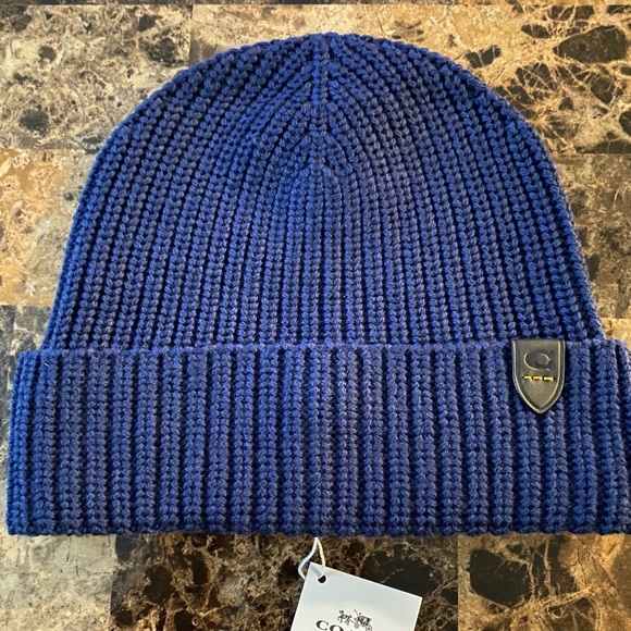 New Men’s Coach Rib Knit Merino Wool Hat - Picture 1 of 3